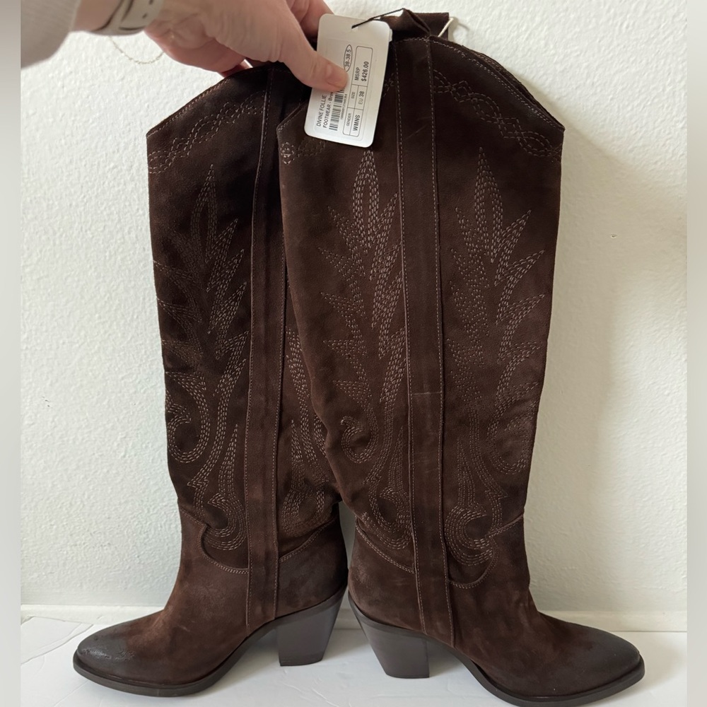 NWT-Gorgeous Italian Women's Brown Suede Heeled Boots - Classic Western Style - Picture 2 of 13
